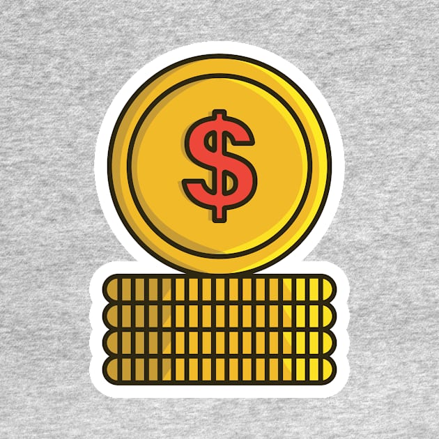 Gold Coins Sticker vector illustration. Financial and business icon concept. Dollar coin. Coin with dollar sign. Money symbol. American currency sticker design logo. by AlviStudio